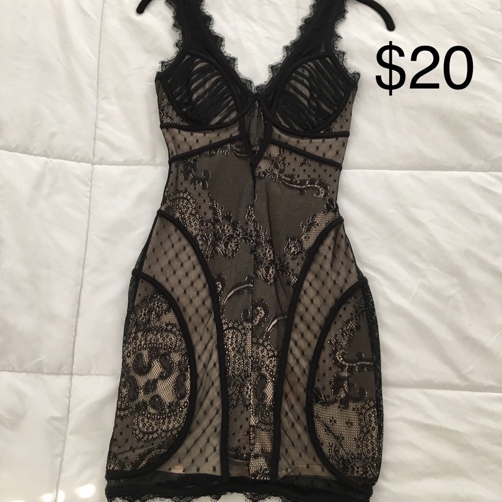 Black and Nude Lace Dress